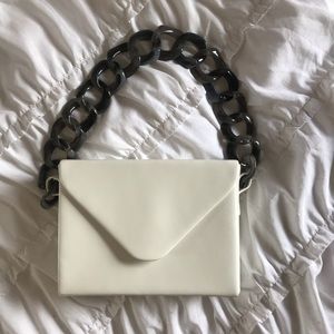 White box purse with acrylic chain handle